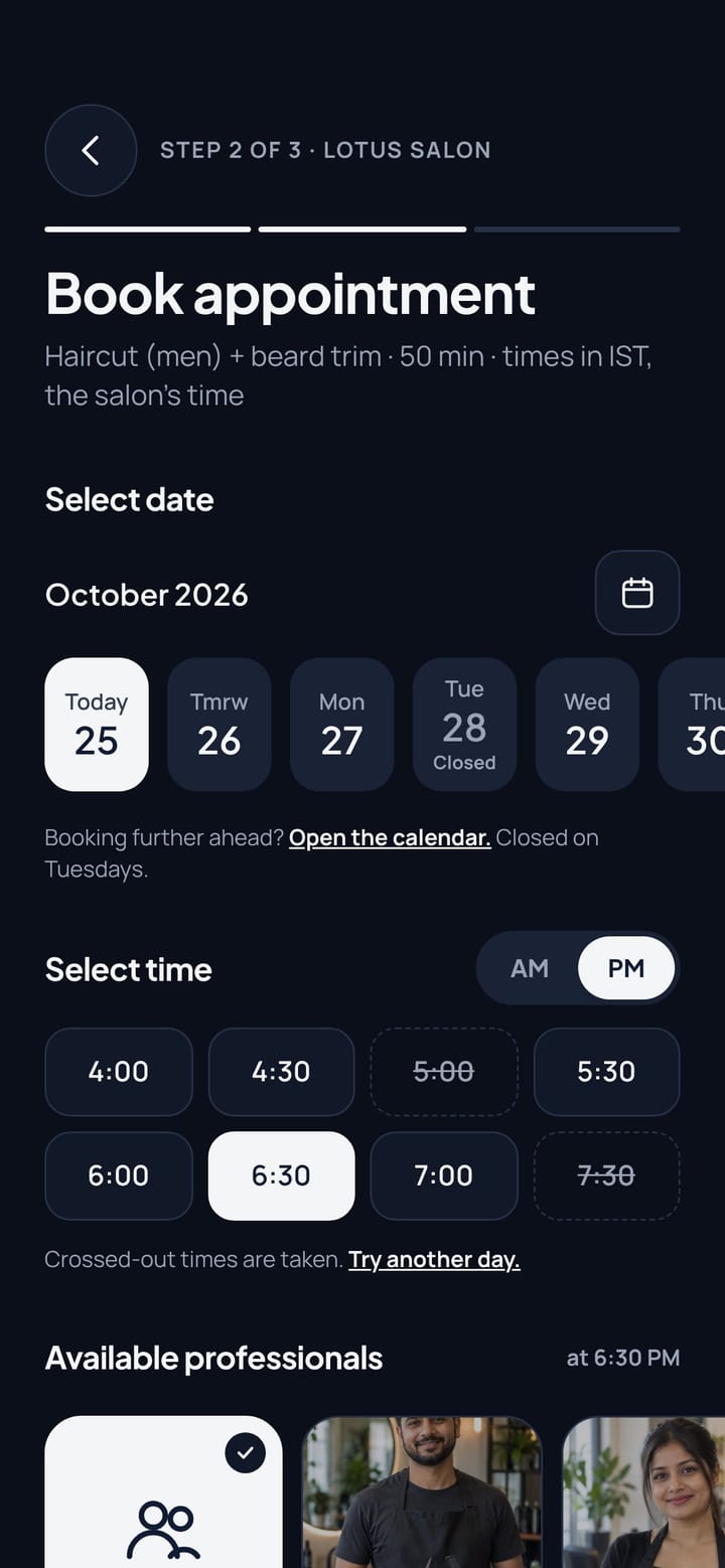 Booking a time