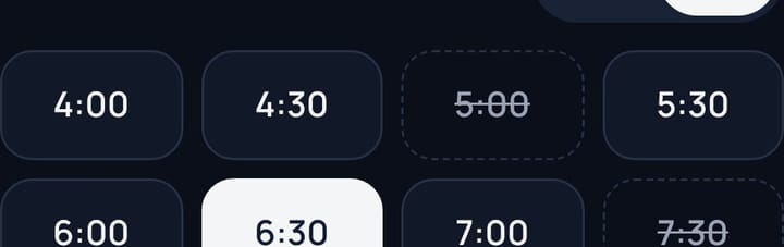 Time slots, with taken times crossed out