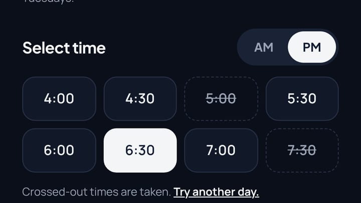 Choosing a time in the Vizzit app