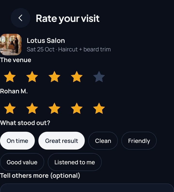 Rating a visit in the Vizzit app