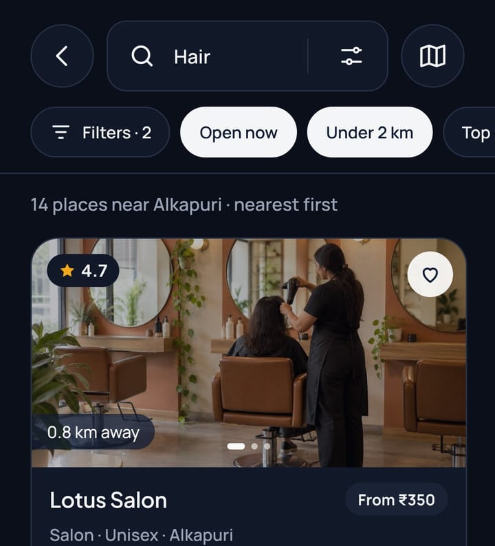 Search results in the Vizzit app