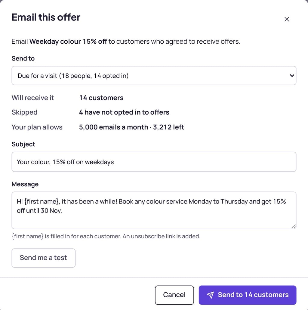 Emailing an offer to customers who agreed