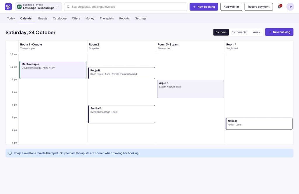 Vizzit calendar by room for a spa